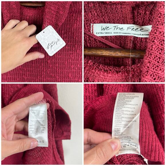 Free People We The Free Waffle Knit Turtleneck Sweater Side Slit Muted Red XS - Picture 8 of 12